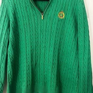 Ralph Lauren Green Cable Knit Zip-Up Sweater